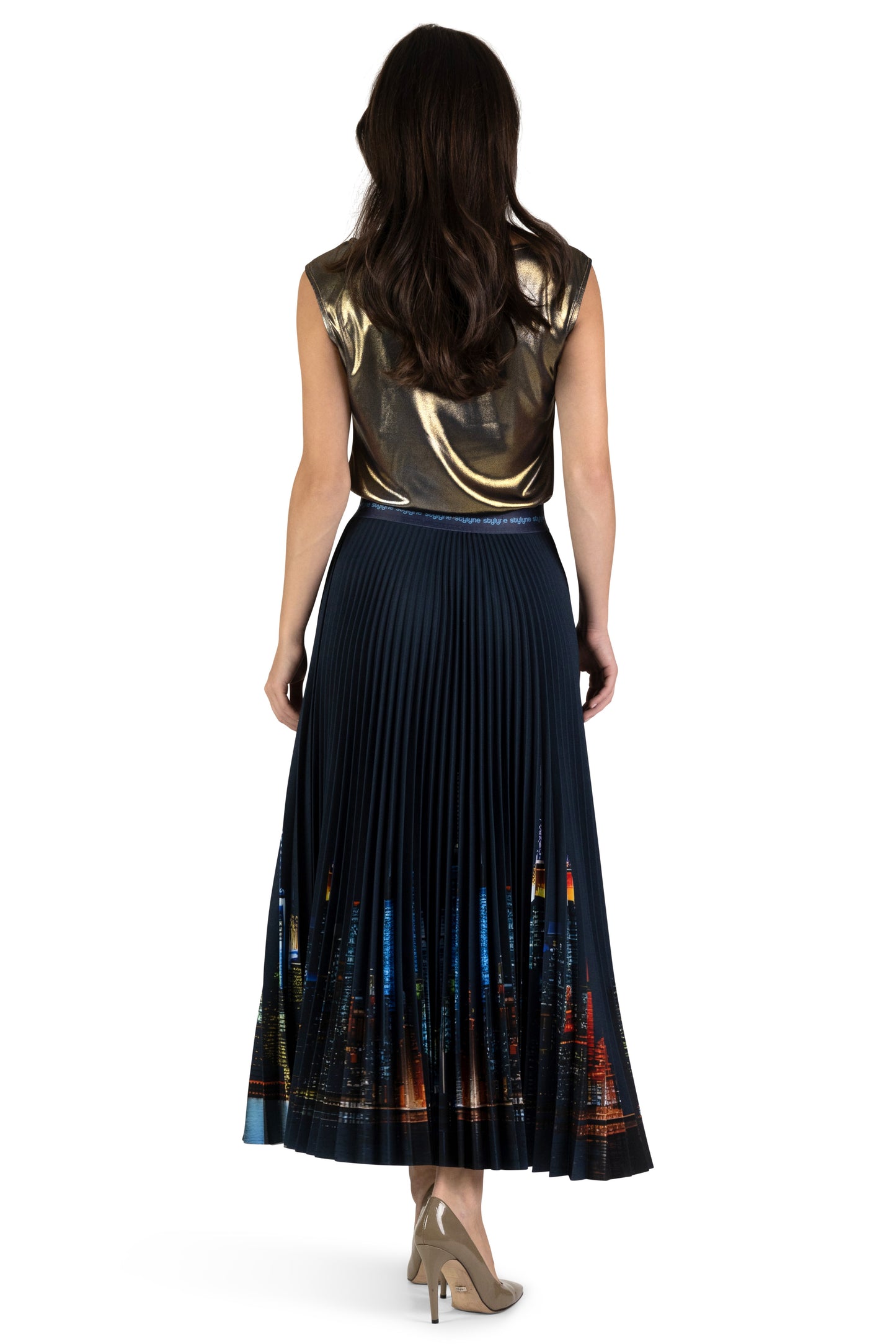 NY Skyline Long Pleated Skirt