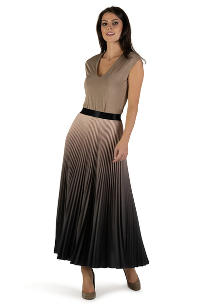 Rosewood Ombre Long Pleated Skirt