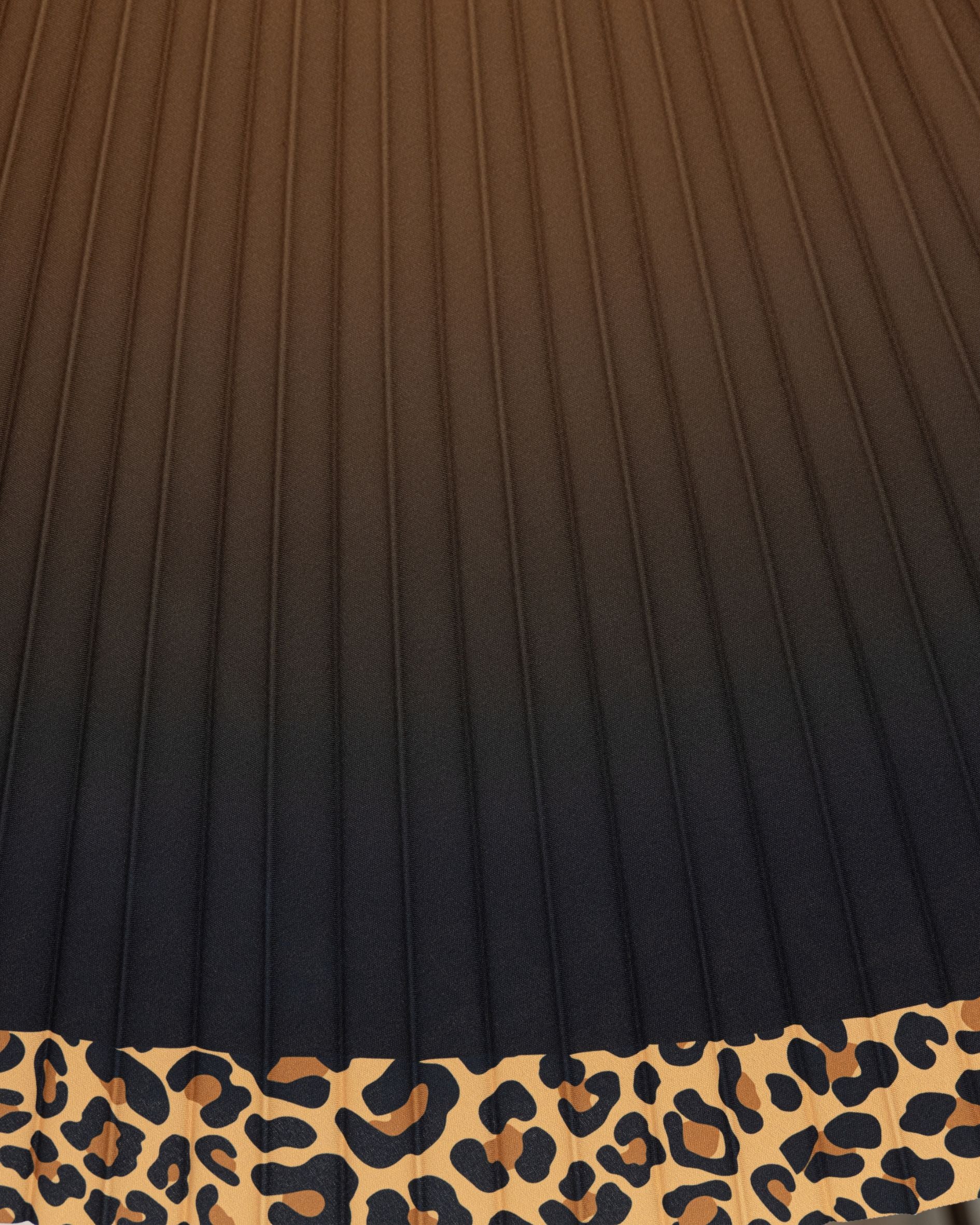 Jungle Espresso Leopard Long Pleated Skirt