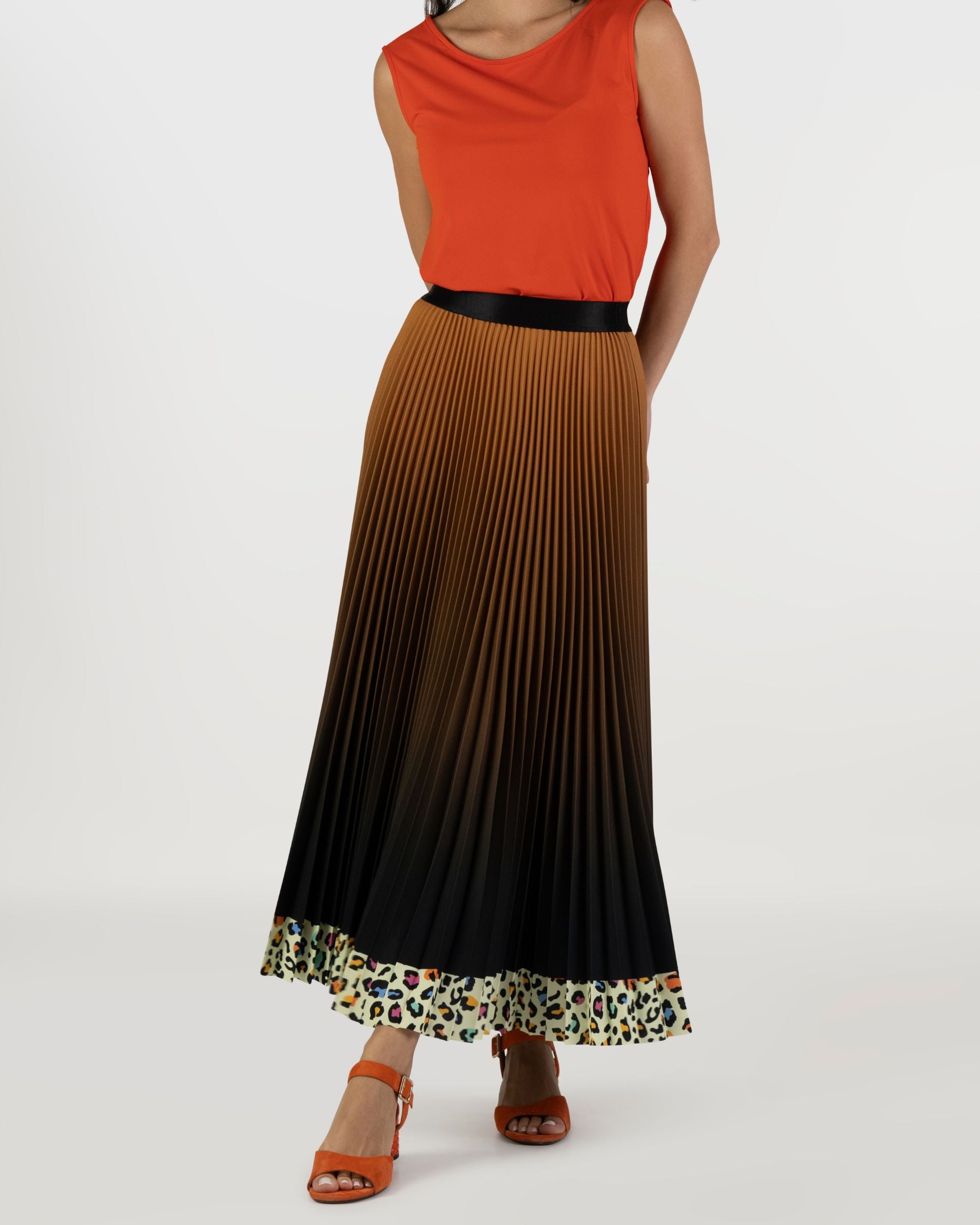 White Leopard Long Pleated Skirt