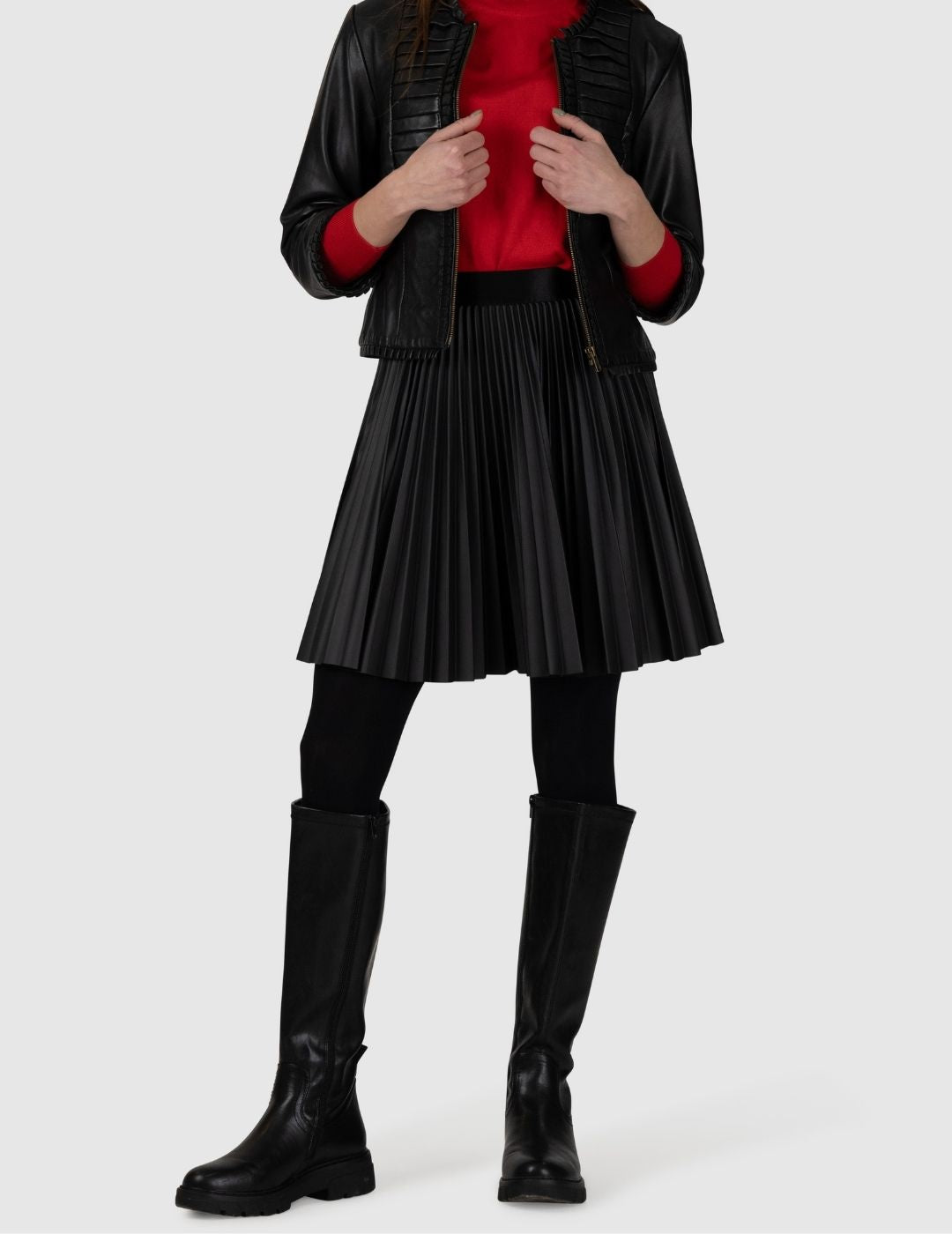 Rebel Noir Faux Leather Short Pleated Skirt