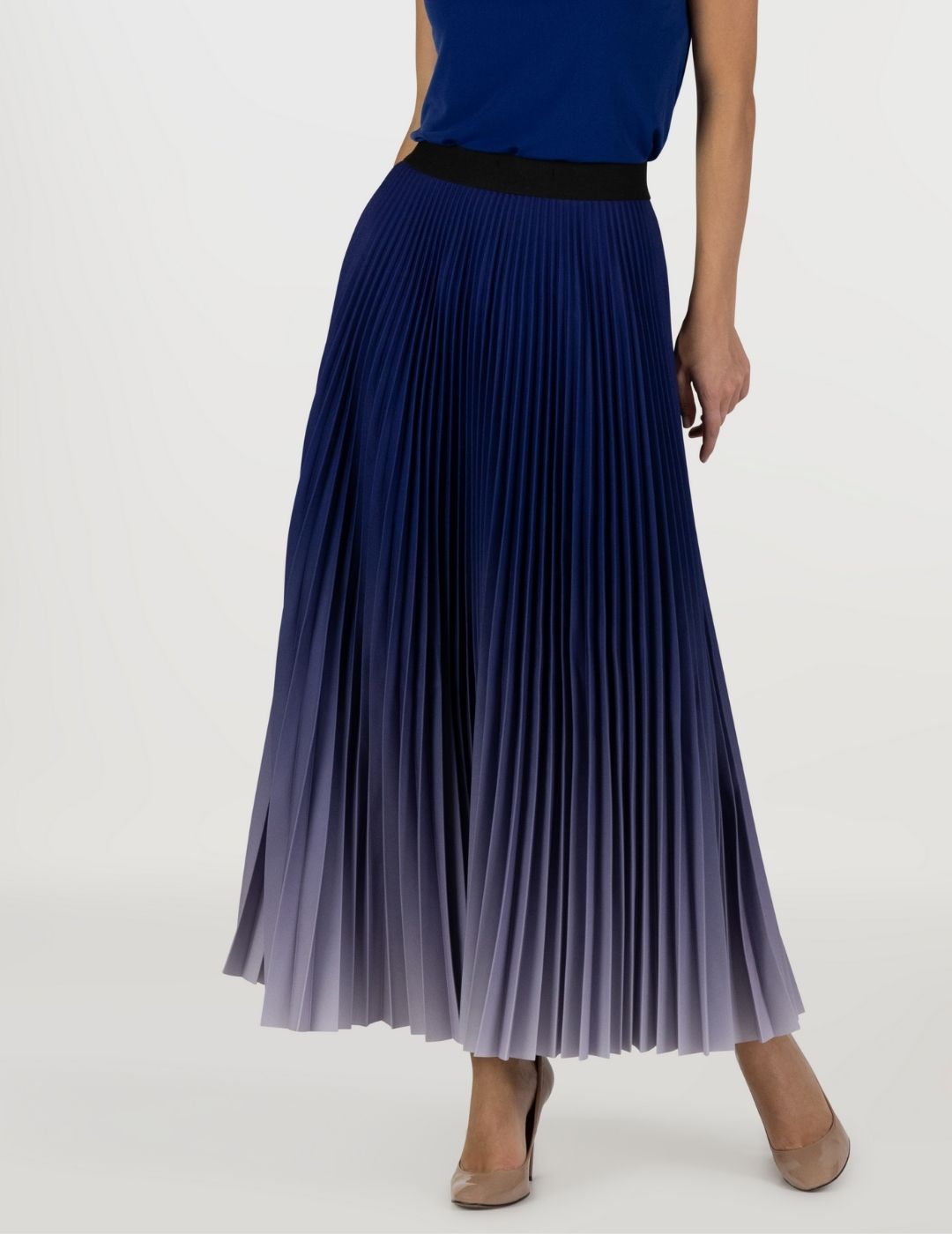 Purple Ink Ombre Long Pleated Skirt