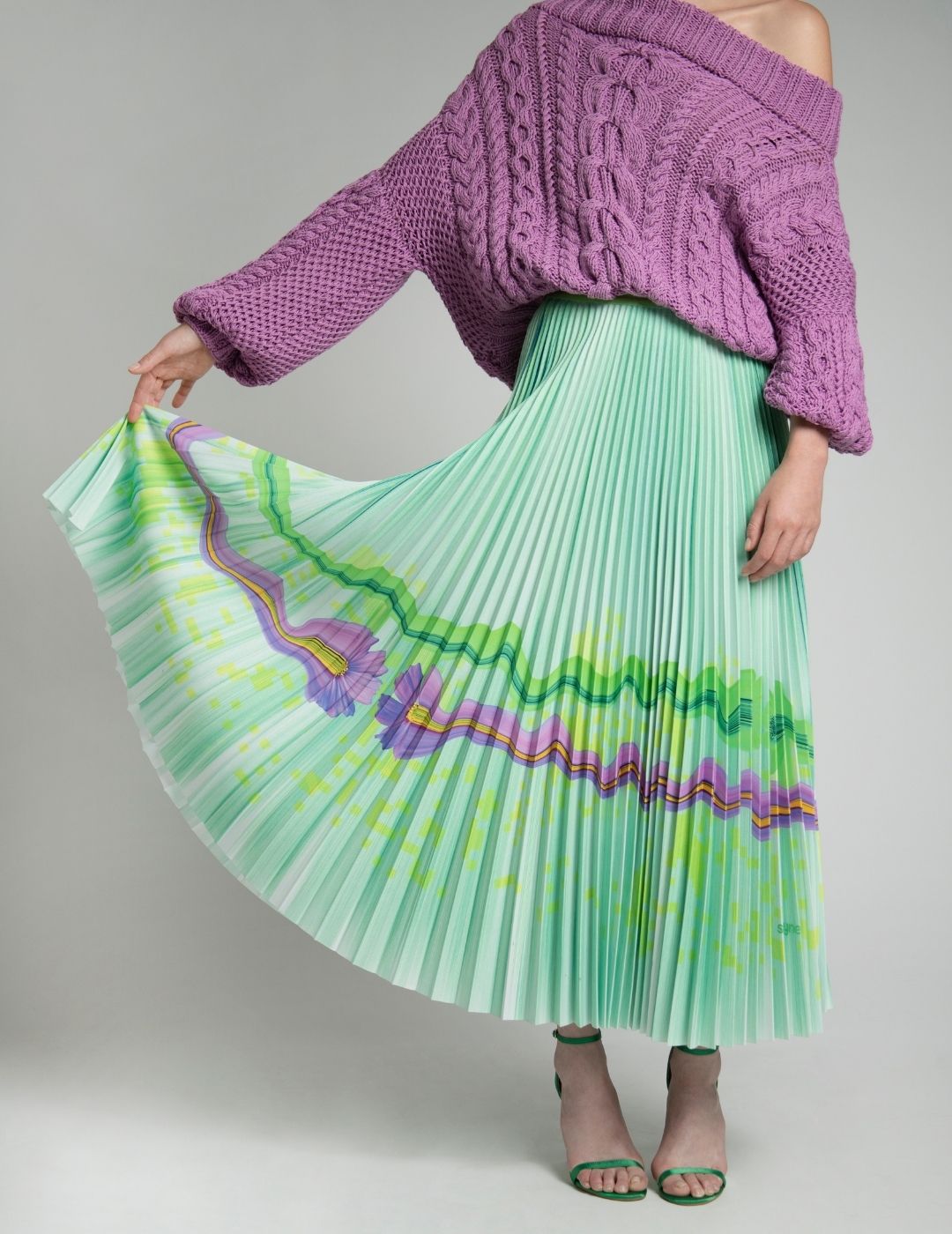 Spring Violet Long Pleated Skirt