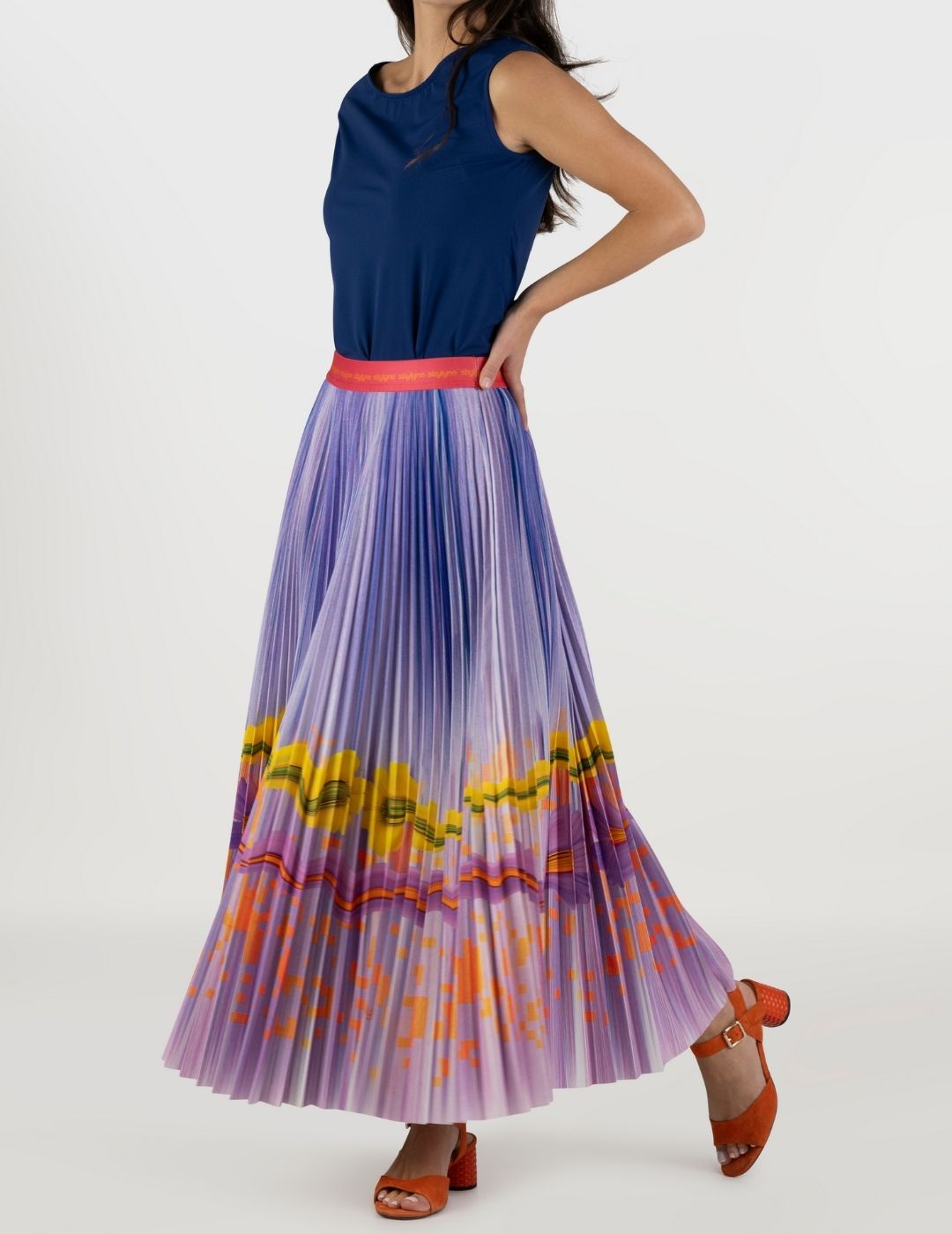 Autumn Violet Long Pleated Skirt