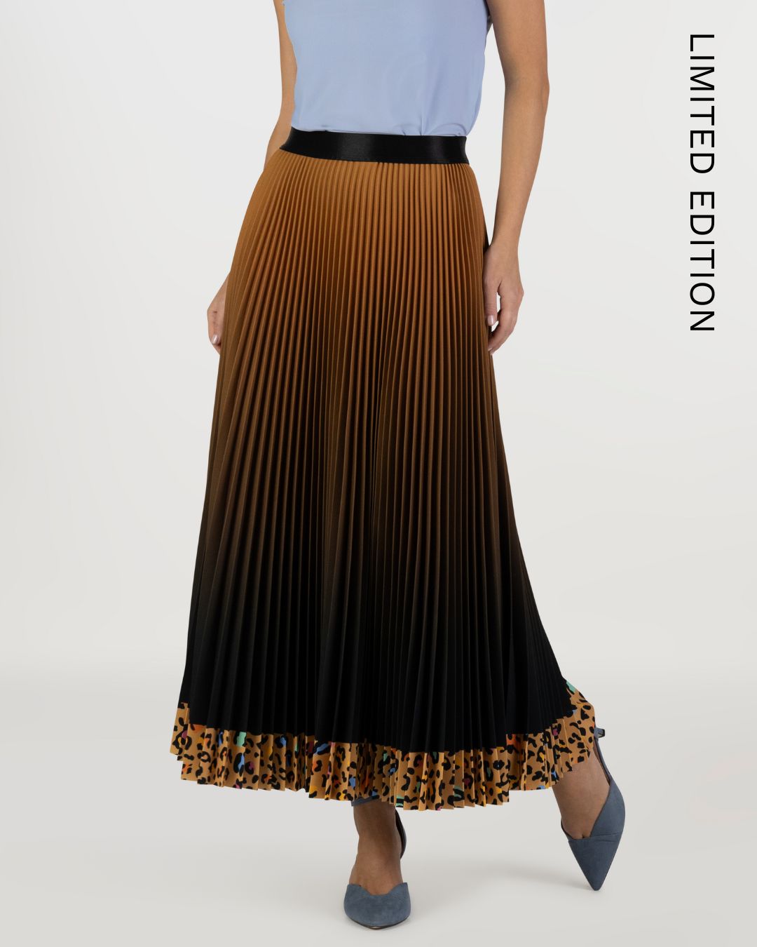 Beige Leopard Long Pleated Skirt