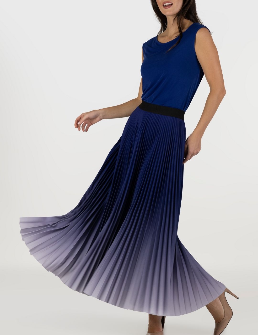 Purple Ink Ombre Long Pleated Skirt
