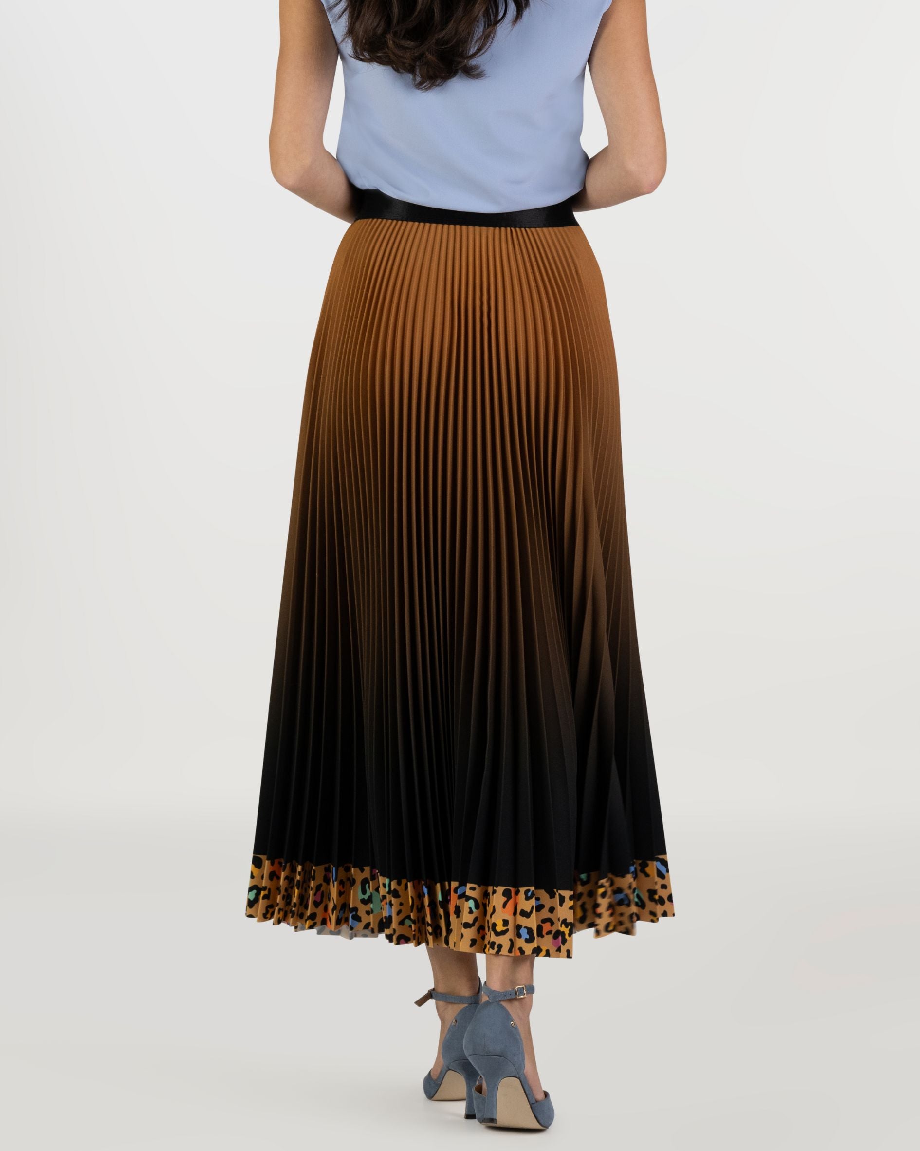 Beige Leopard Long Pleated Skirt