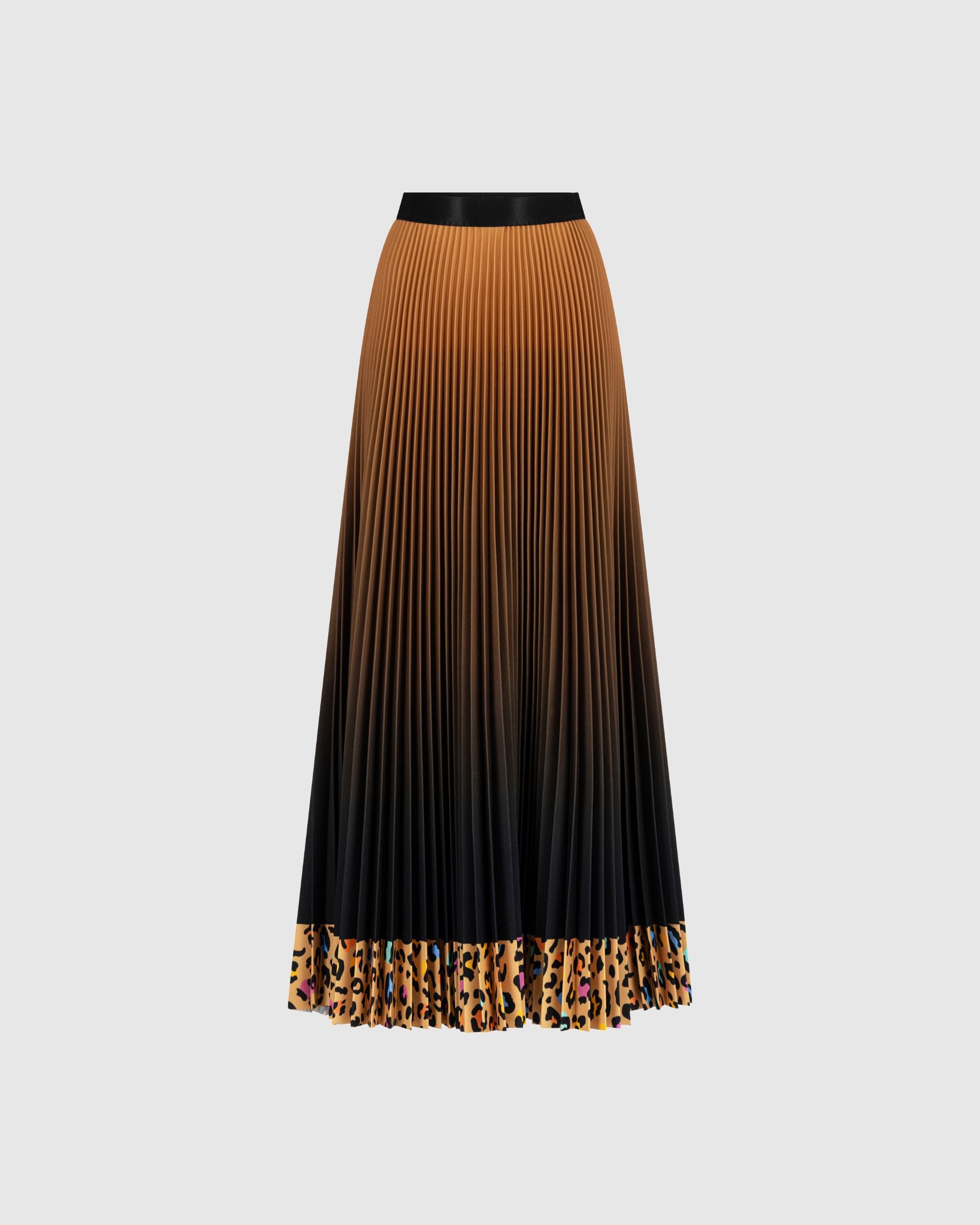 Beige Leopard Long Pleated Skirt