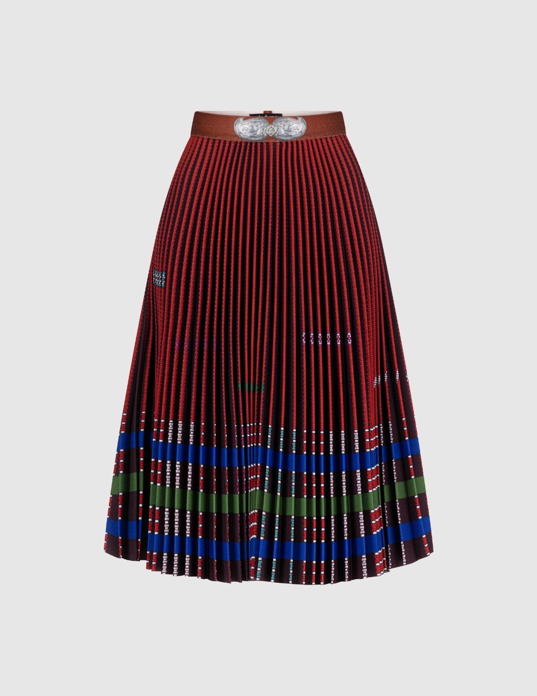 Bulgarian Heritage Pleated Skirt in Red and Burgundy