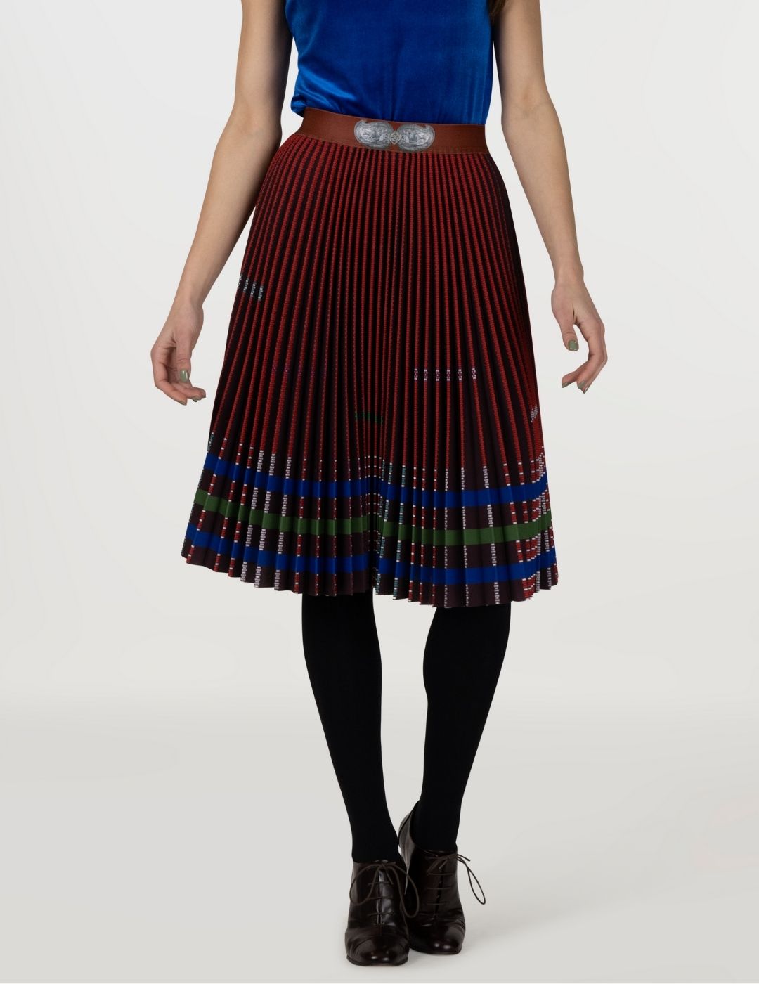 Bulgarian Heritage Pleated Skirt in Red and Burgundy
