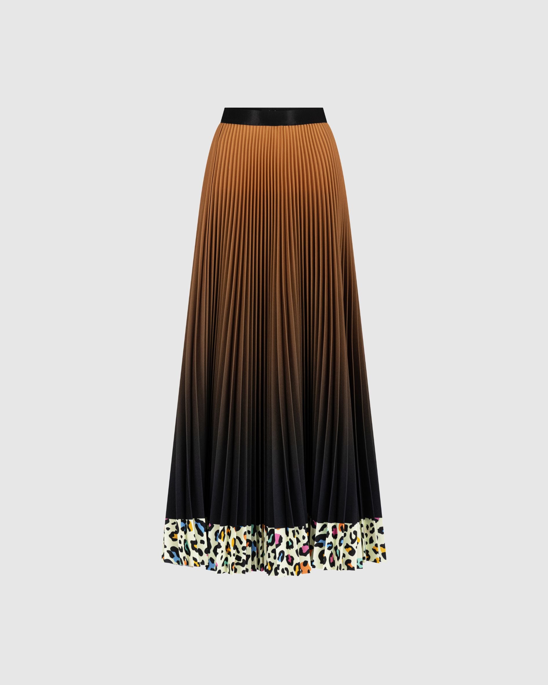 White Leopard Long Pleated Skirt