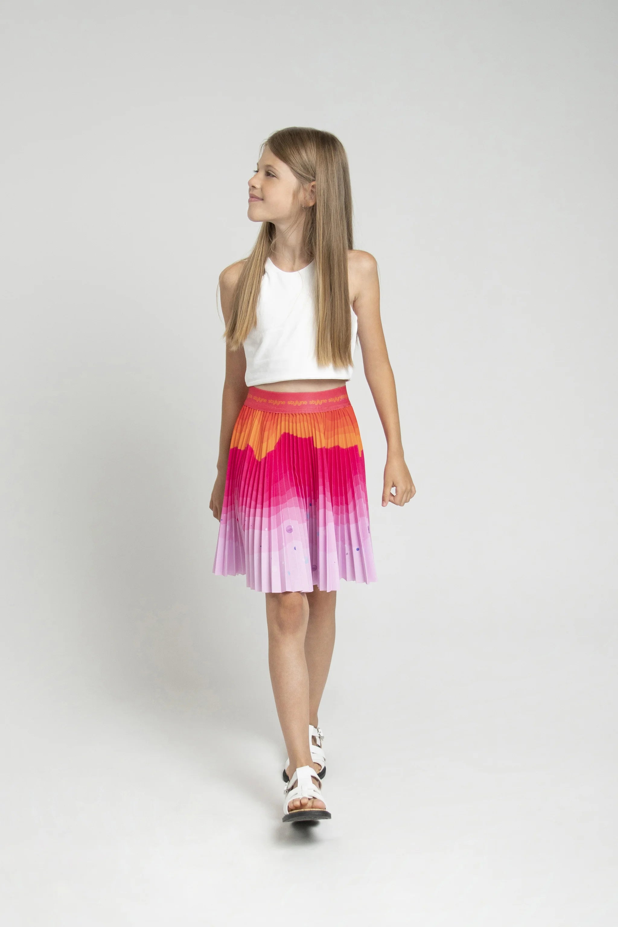 Tangerine Dusk Children's Short Pleated Skirt