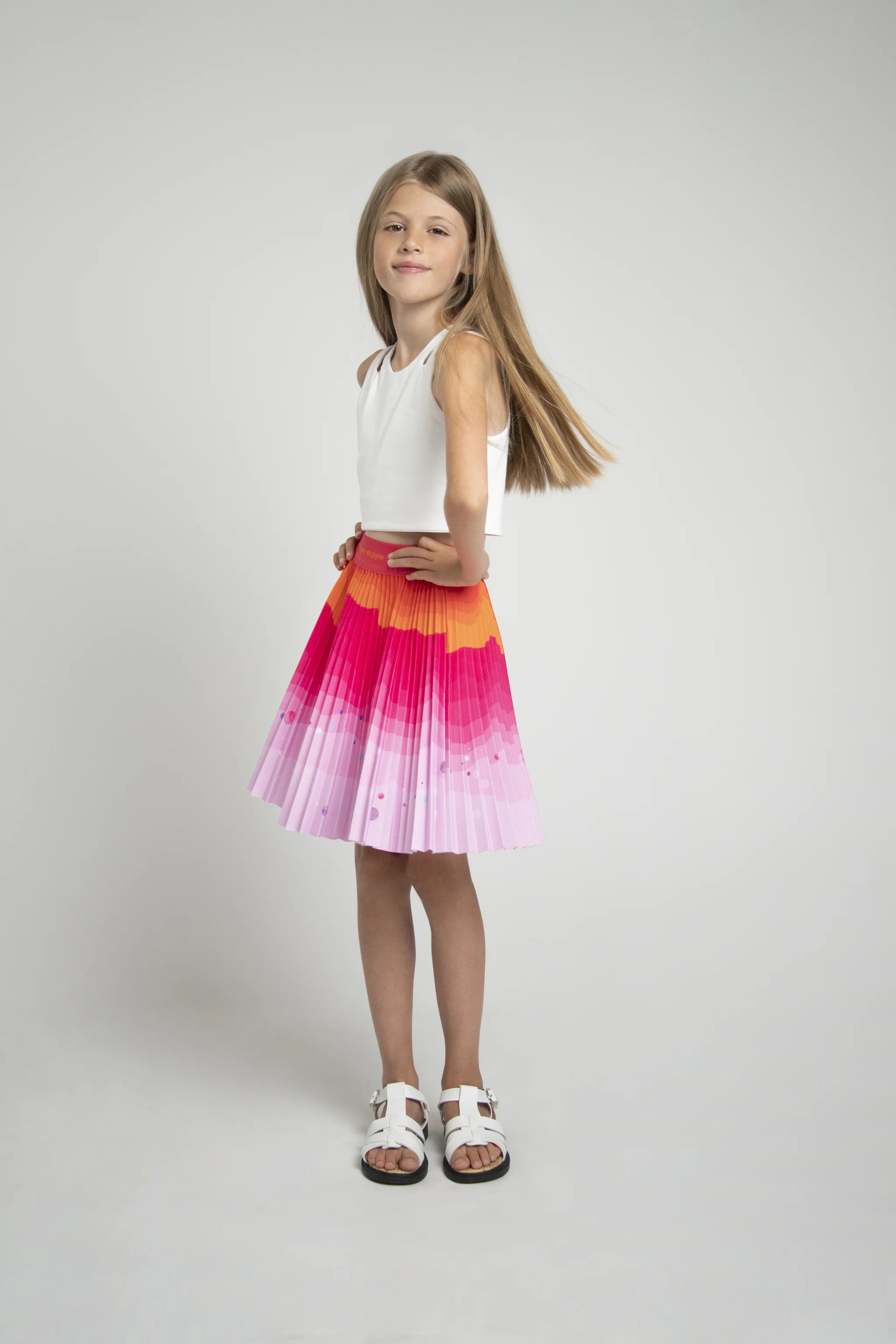 Tangerine Dusk Children's Short Pleated Skirt