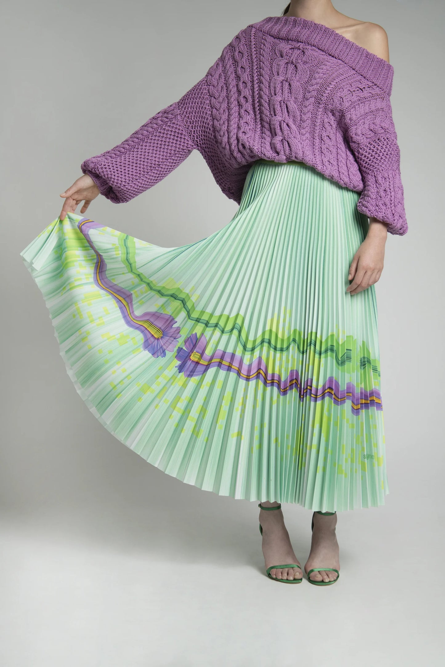 Spring Violet Long Pleated Skirt