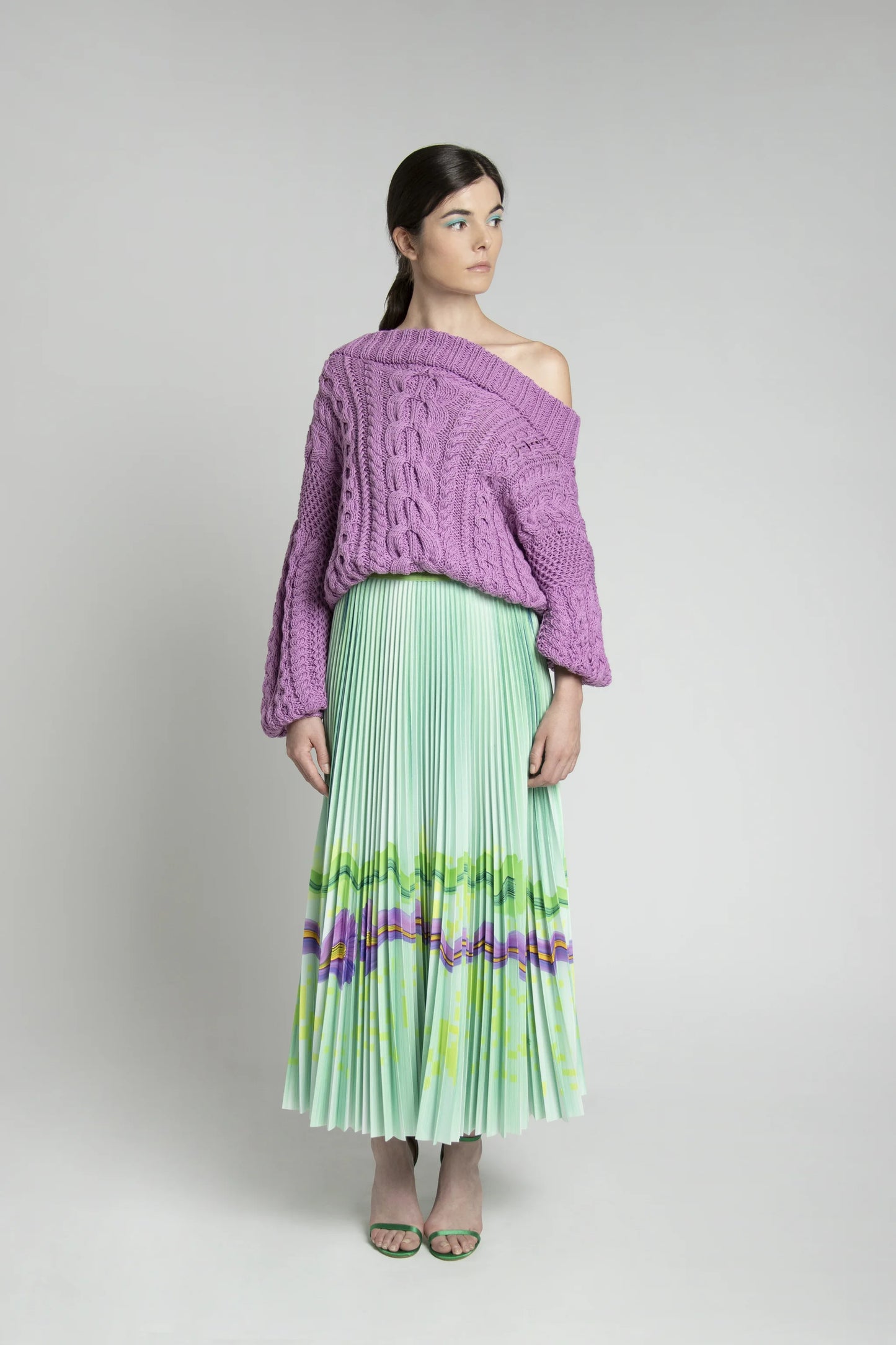 Spring Violet Long Pleated Skirt