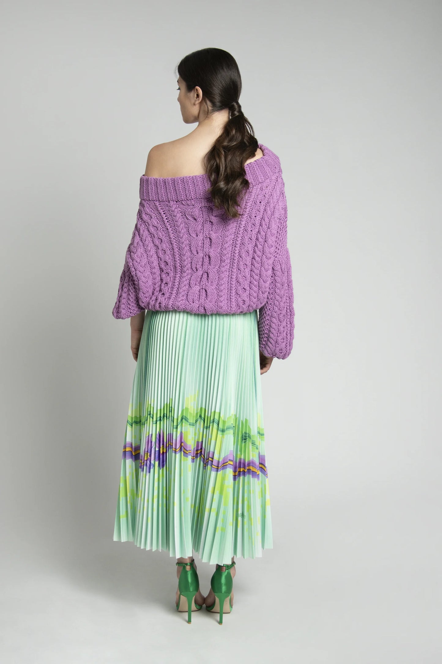 Spring Violet Long Pleated Skirt