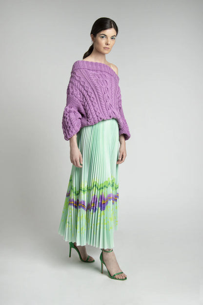 Spring Violet Long Pleated Skirt