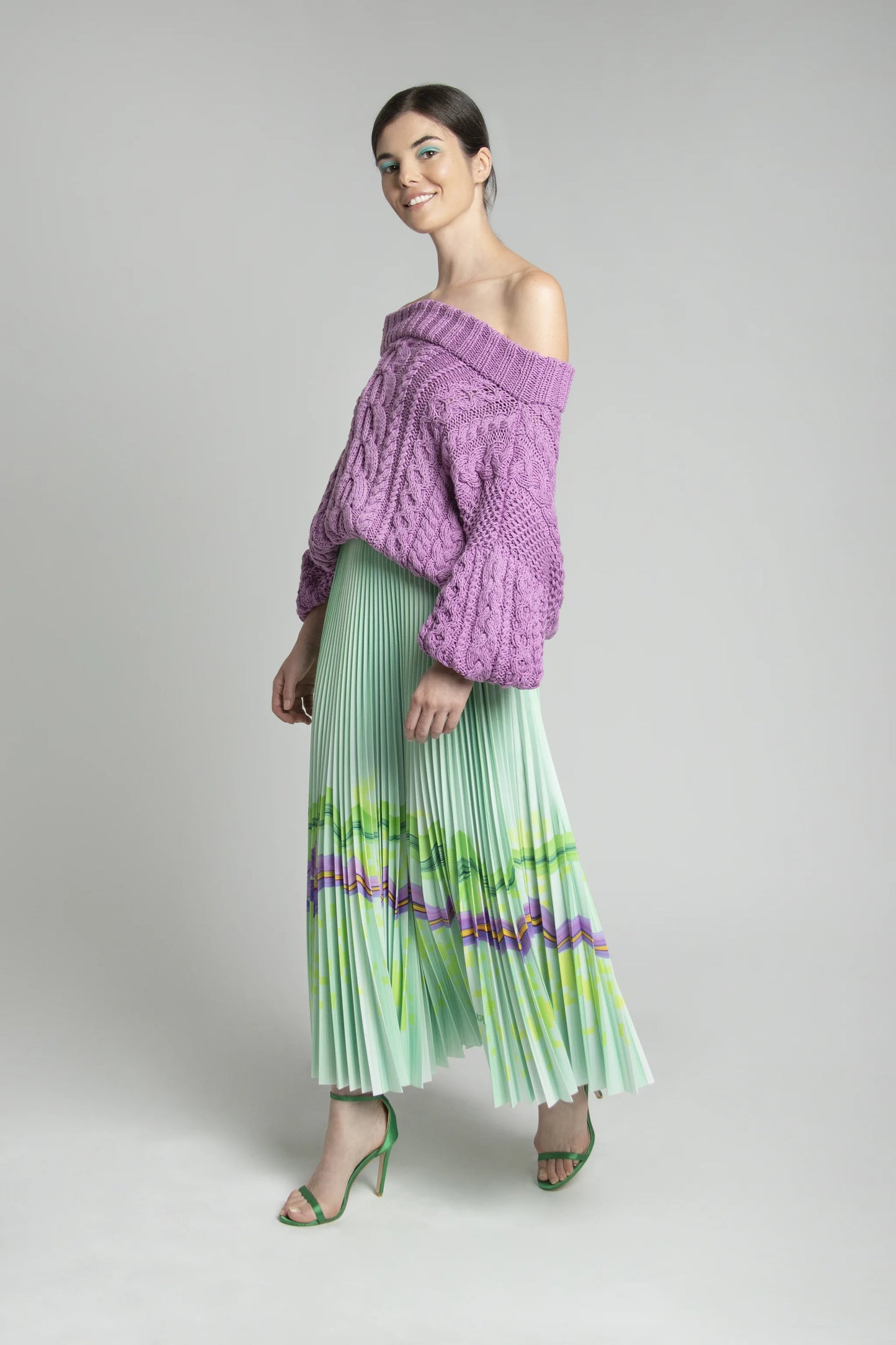 Spring Violet Long Pleated Skirt